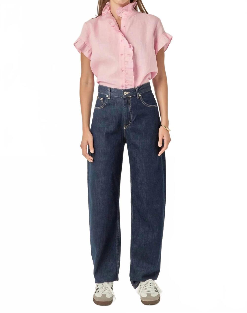 NEW ENGLISH FACTORY linen ruffle shirt in light pink